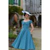 Robe vintage turquoise pois blancs decollete coeur noeud jupe swing pin-up
