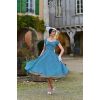 Robe annees 50 pois blancs bleu canard manches bouffantes elegant retro