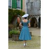 Dos robe swing turquoise polka dot encolure carree jupe evasee vintage
