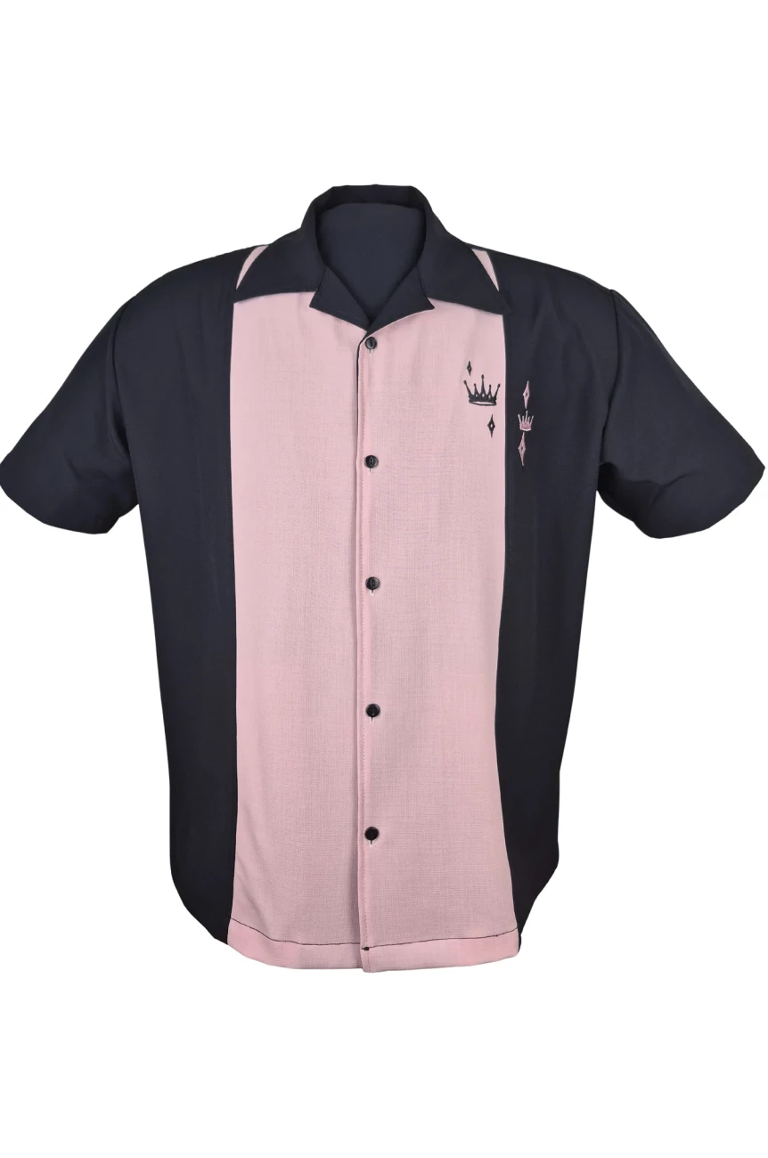 Chemise rockabilly Crown black pink rayures verticales audacieuses rebelle