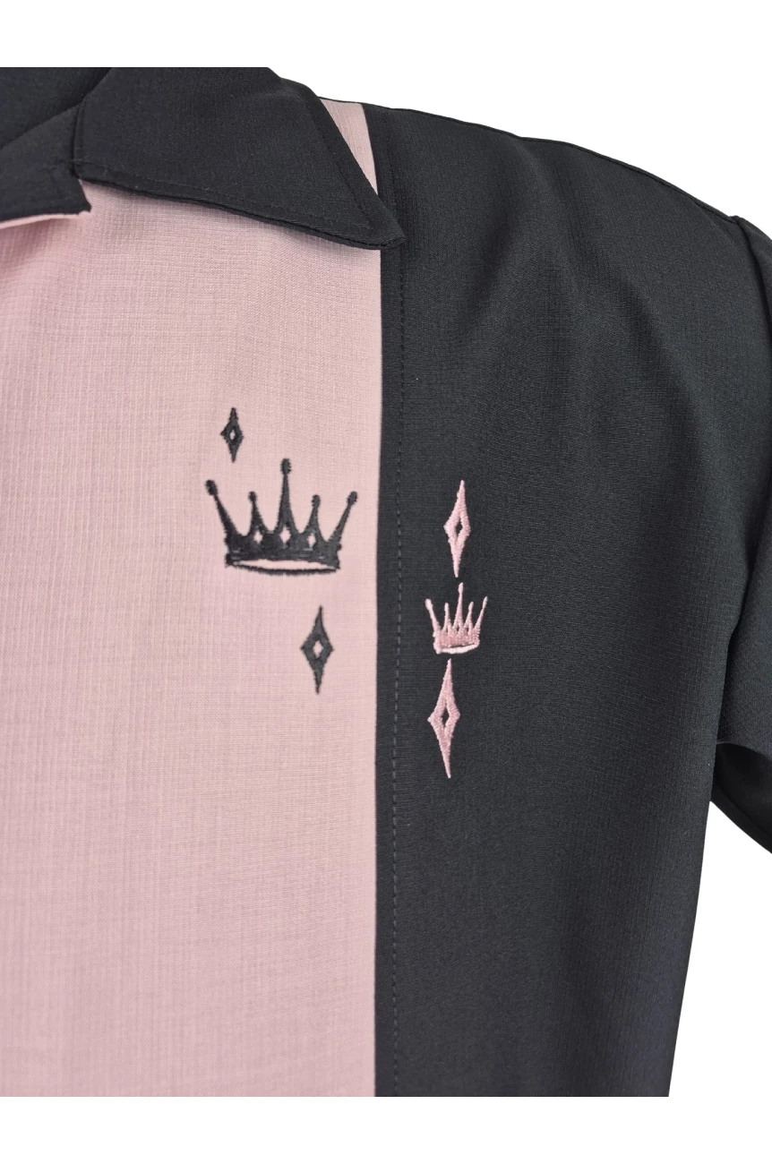 Chemise vintage Crown rayures black pink broderie couronne homme statement