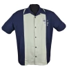 Chemise bowling Crown broderie couronne rayures navy sage dos uni vintage