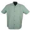 Chemise bowling Retro Ricky light teal surpiqures contrastantes poche vintage