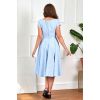 Robe gingham bleu ciel corset lacets manches courtes evasee retro