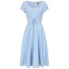 Robe vintage vichy bleu blanc lacage ajustable jupe ample annees 50