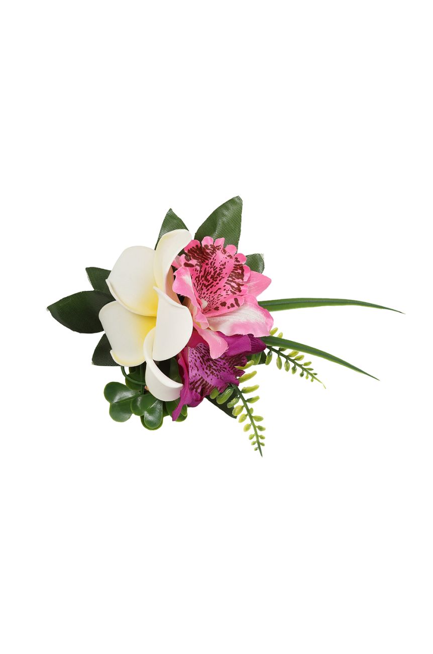 Accessoire cheveux fleurs exotiques hawaiennes fuchsia blanc vert vintage
