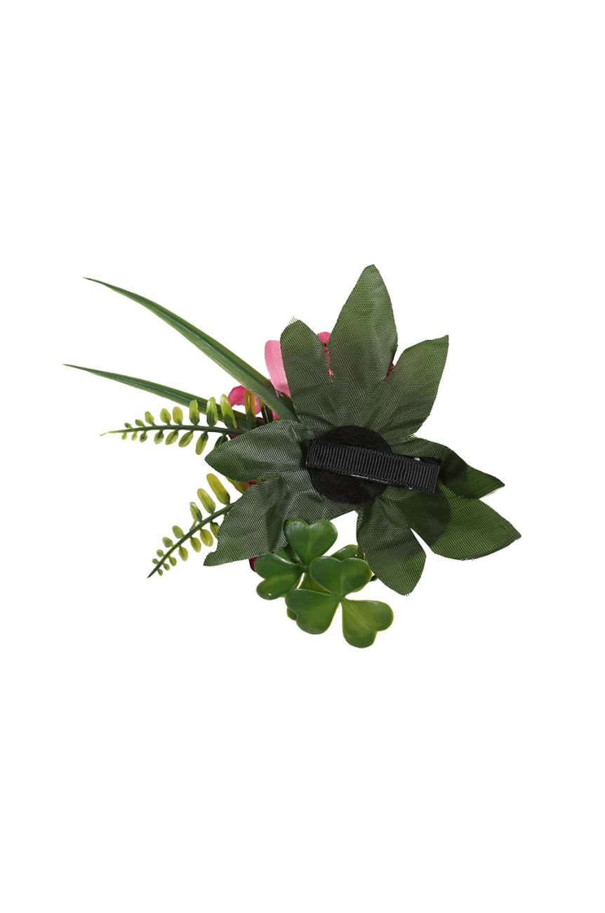 Ornement capillaire fleurs polynesiennes fuchsia blanc turban tiki exotica