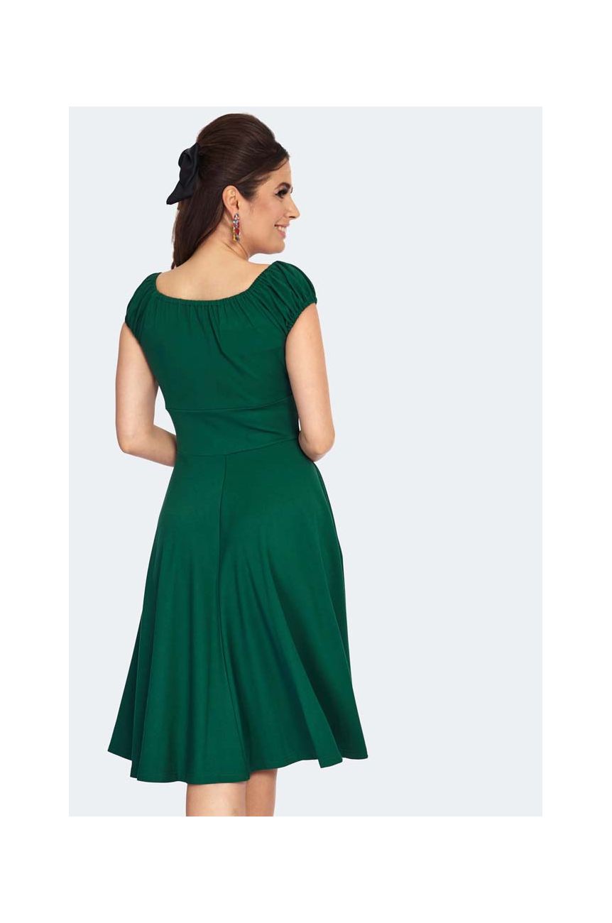 Robe Midi Vert Emeraude Encolure Froncee années 50