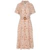 Robe pin-up tiki ananas palmiers beige orange ceinture midi annees 50 exotica