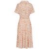 Robe exotica carreaux tiki beige orange symboles polynesiens ceinture vintage