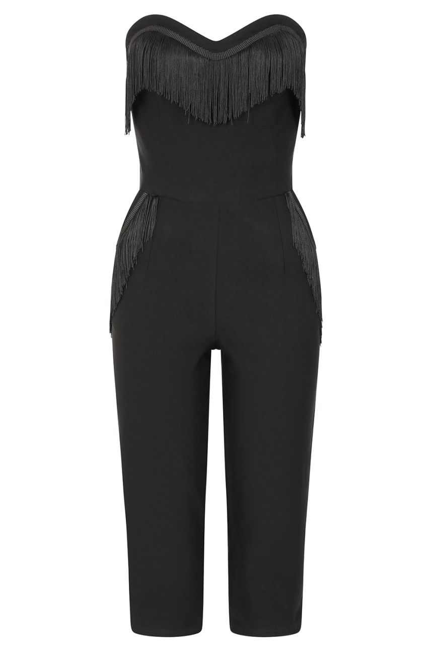 Combinaison vintage noire bustier sans bretelles franges mobiles capri Hollywood