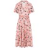 Robe vintage rose motif casino cartes showgirl col chemise circle swing