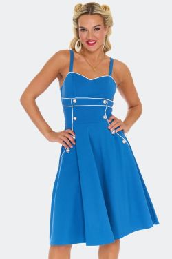 Robe nautique bleu royal bustier coeur liseres blancs pin-up maritime retro