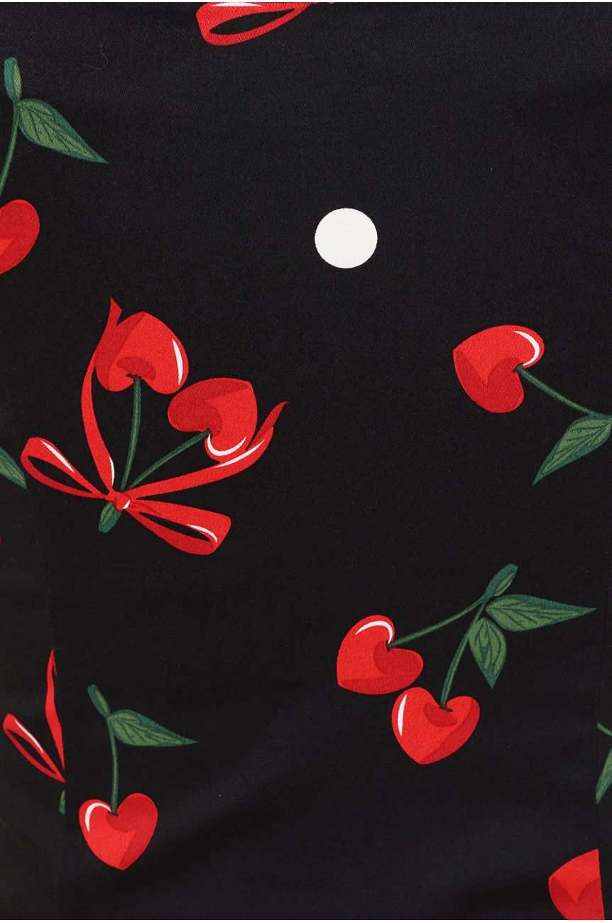 Top rockabilly noir cerises rouges epaules denudees zip invisible vintage