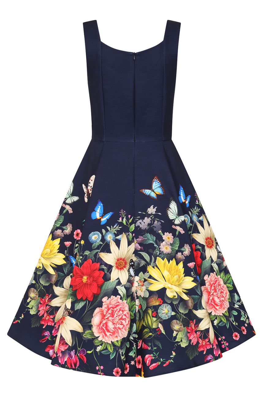 Robe retro bleu marine fleurs Moolight butterfly