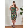 Robe tropicale navy hibiscus oiseaux paradis bretelle dos nu crayon pin-up