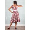 Robe vintage mauve imprime floral magnolias corsage sweetheart ceinture blanche swing