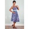 Robe rockabilly bleu marine imprime fleurs rose turquoise ceinture verte style vintage 50s
