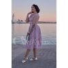 Modèle Visflo Miss Candyfloss robe swing imprimé floral lavande rose vert, col bardot manches courtes