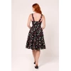 Robe vintage noire imprime fraises fleurs bretelles larges jupe swing pin-up annees 50