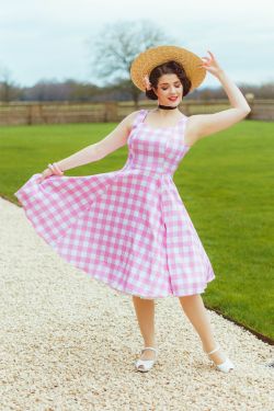Robe vichy rose blanc swing circulaire corsage sweetheart Hearts and Roses vintage pin-up