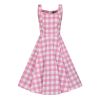 Robe pin-up vichy rose blanc en mouvement jupe circulaire swing champetre vintage 50s