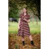 Robe chemise tartan brun roses brodees western swing ceinture cuir vintage rockabilly