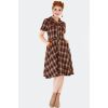 Robe country western tartan brun roses brodees jupe evasee biais silhouette sablier