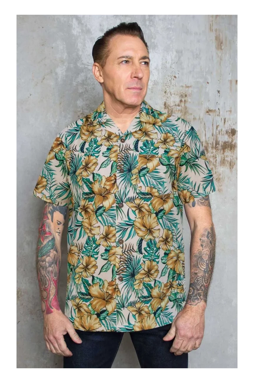 Chemise bowling hawaienne Rumble59 col cubain poche poitrine style greaser annees 50
