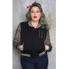 Veste college noire manches velours panne leopard patch chenille R Rumble59 rockabilly