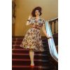 Robe chemise ecrue bouquet roses automnales swing ceinture bordeaux Hearts and Roses vintage