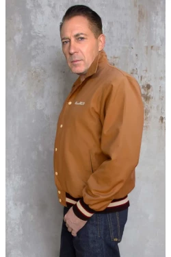 Veste car club jacket ocre broderie Popeye gear head eating spinach burning rubber retro