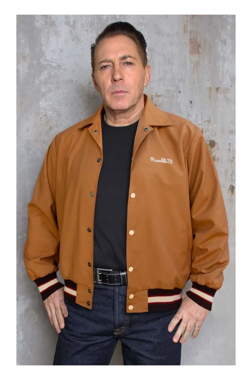 Dos veste college ocre broderie Popeye Gear Head eclairs lettres chenille Rumble59 vintage