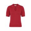 Top pin-up rouge maille fine polo keyhole bouton perle style vintage annees 50 rockabilly
