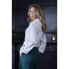 Blouse femme ivoire elegante noeud bas col chemise V poignets fronced style retro 40s