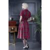 Robe vintage tartan Royal Stewart rouge col chemise jupe swing ample annees 50 retro