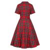 Dos robe tartan rouge swing midi col chemise manches courtes Banned style vintage 50s