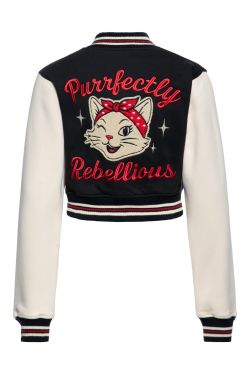 Dos veste college noire ecru broderie Purrfectly Rebellious chatte bandana etoiles retro