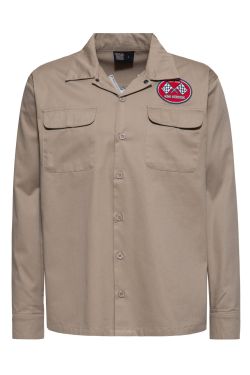 Chemise workwear homme beige coton poches rabat col cubain patch King Kerosin custom