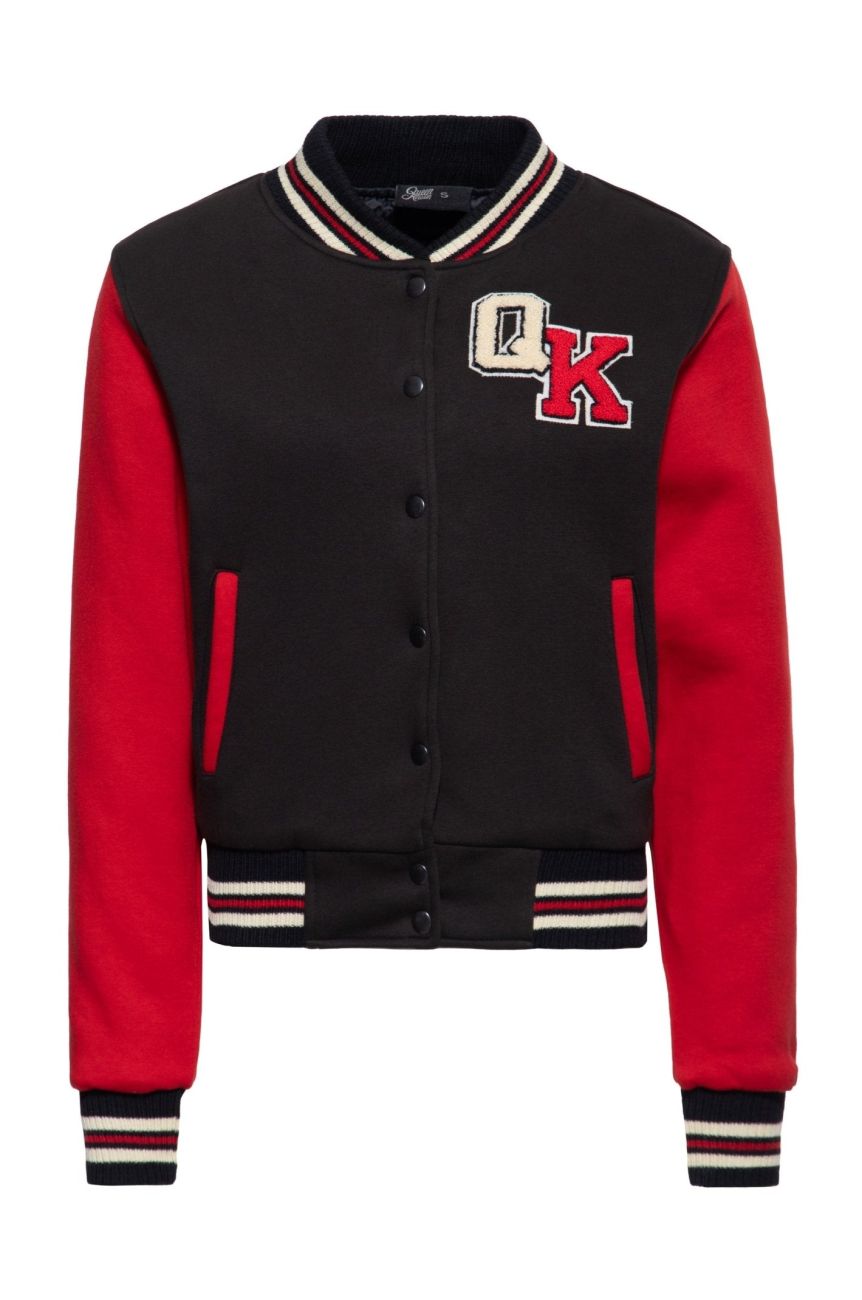 Veste college matelassee noire rouge Road Rebels poches passepoil rouge Queen Kerosin