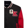 Veste teddy baseball noire manches rouges broderie dos Road Rebels drapeaux damier retro