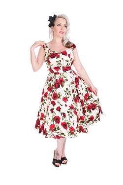 Robe longue pin up ecrue a fleur