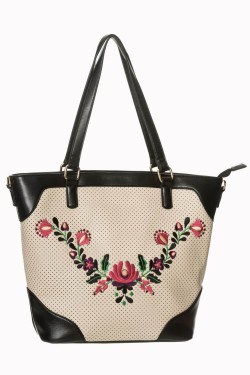 Sac vintage beige avec fleurs brodées
