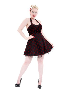 Robe pinup noire a pois rouge floquée